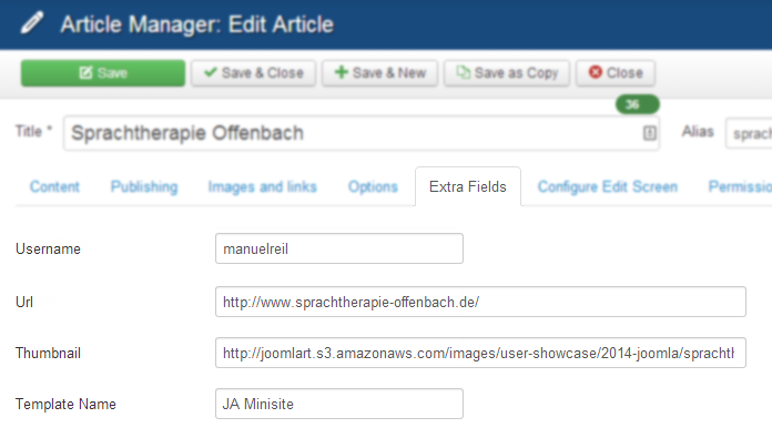 Configure article extra fields