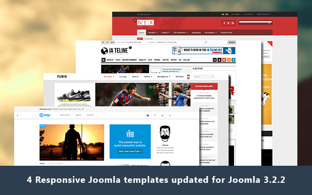 4 Responsive Joomla templates updated for Joomla 3.2.2