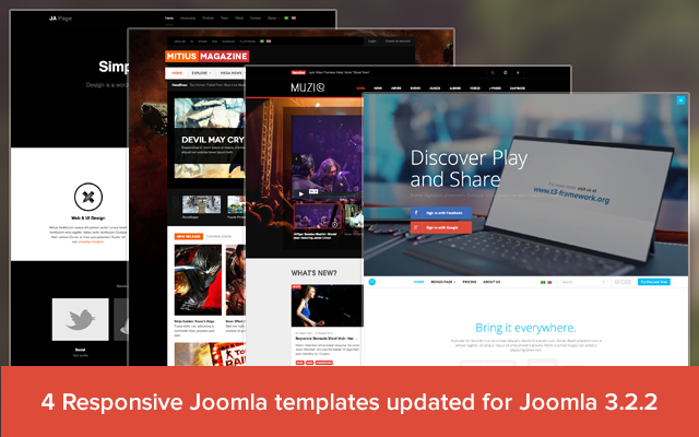 4 Responsive Joomla templates updated for Joomla 3.2.2
