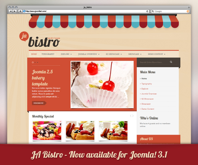 JA Bistro is now available for Joomla 3.1