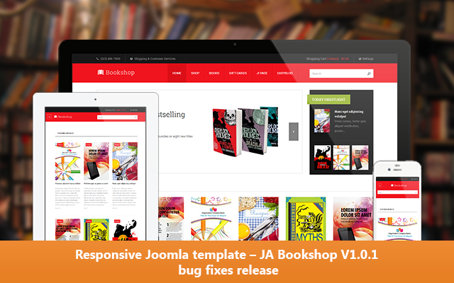 Responsive Joomla template for eCommerce – JA Bookshop V1.0.1 upgraded with bug fixes