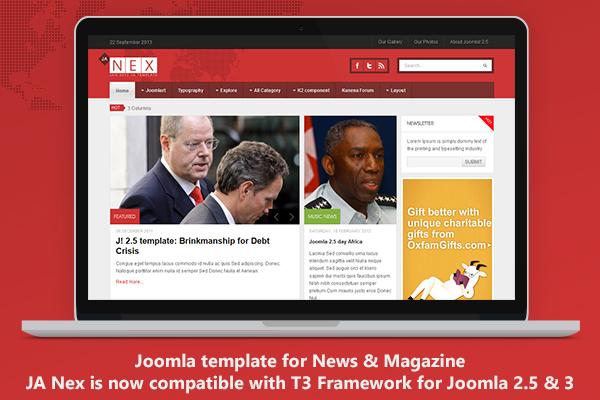  JA Nex is now compatible with T3 Framework for Joomla 2.5 & Joomla 3
