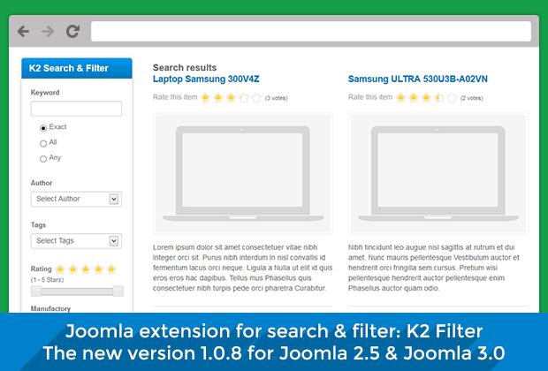Joomla extension for search & filter: K2 Filter - the new version 1.0.8 for Joomla 2.5 & Joomla 3