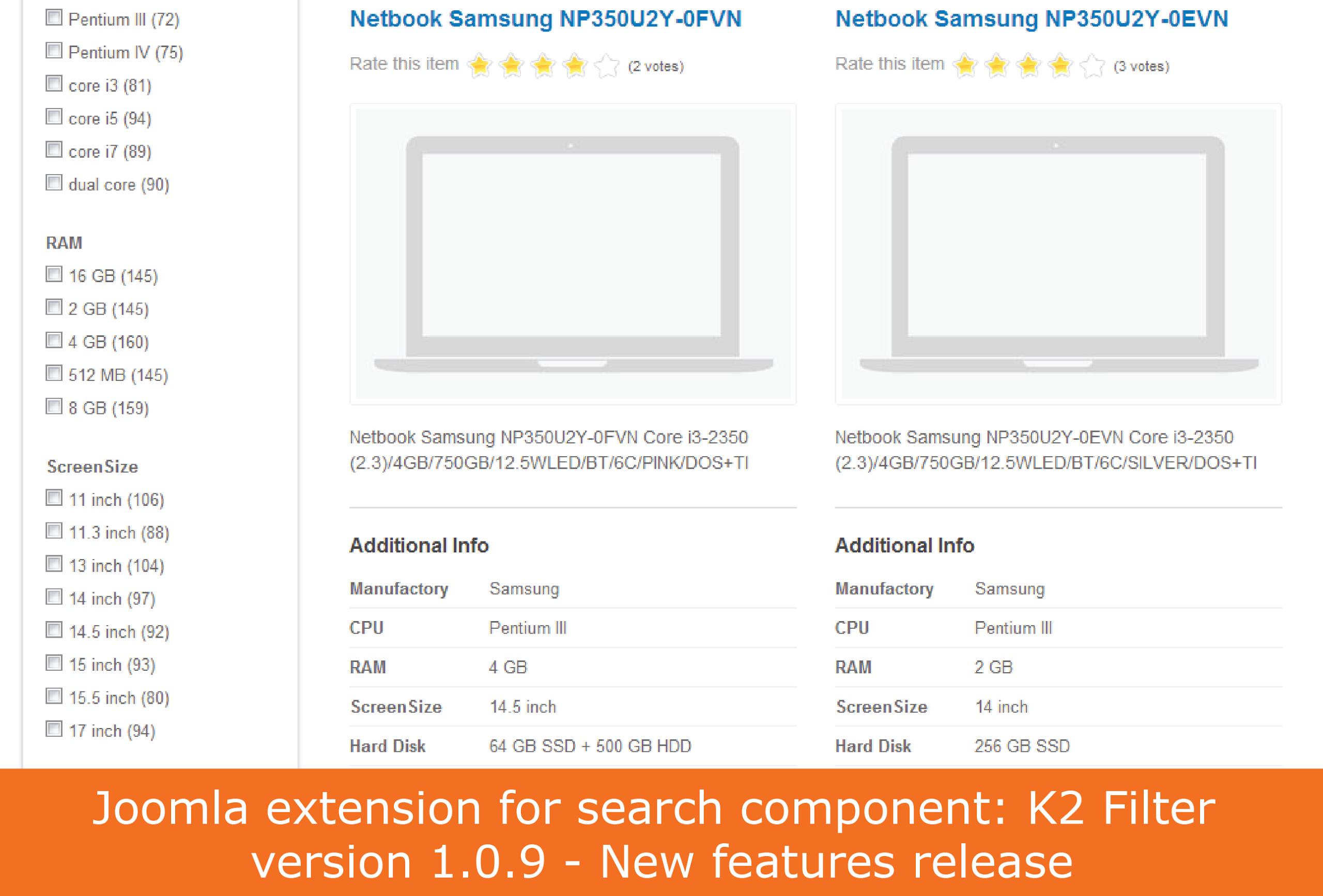 Joomla extension for search component: K2 Filter version 1.0.9 - New features release