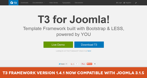 T3 Framework version 1.4.1 compatible with Joomla 3.1.5
