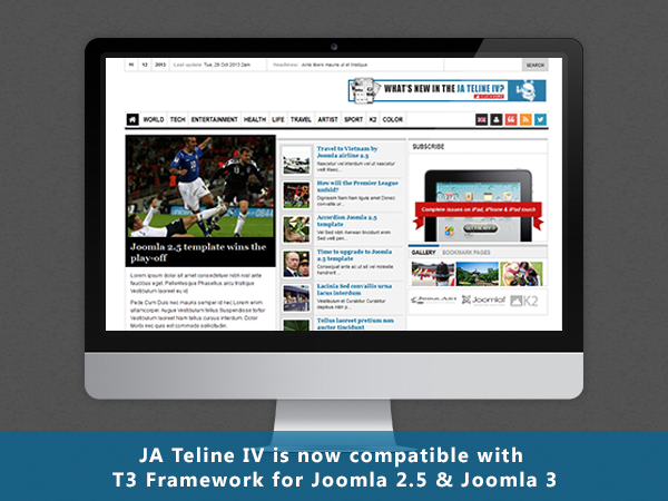 Joomla template JA Teline IV is now compatible with T3 Framework for Joomla 2.5 & Joomla 3