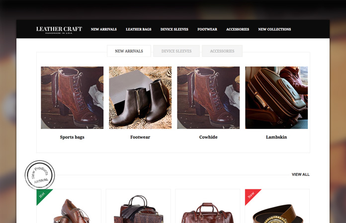 Magento extensions JM Tabs, JM Product List and JM Product Slider in responsive Magento theme JM Leathercraft