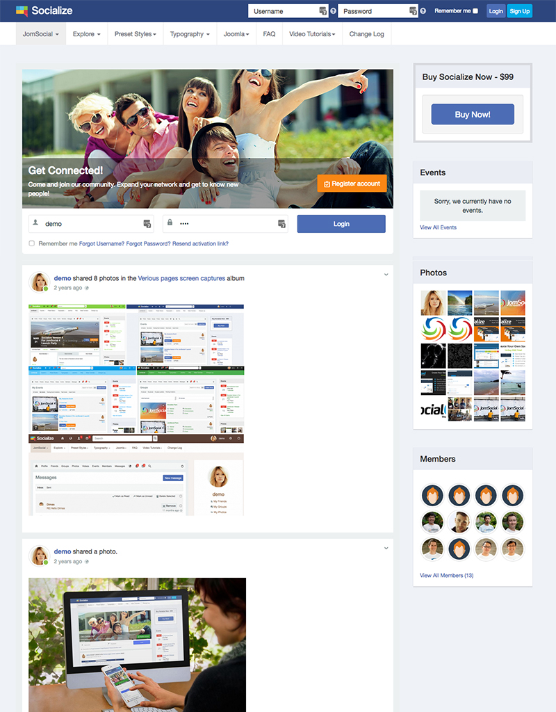 Social Joomla template for Jomsocial