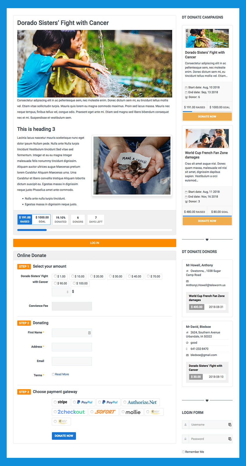 Donation campaign detail page of Joomla donation extension DT donate