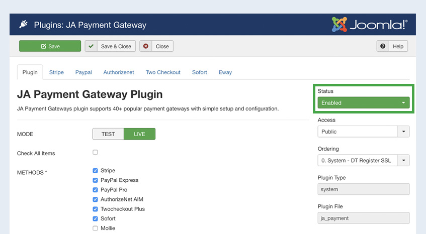 enable joomla event booking payment gateway