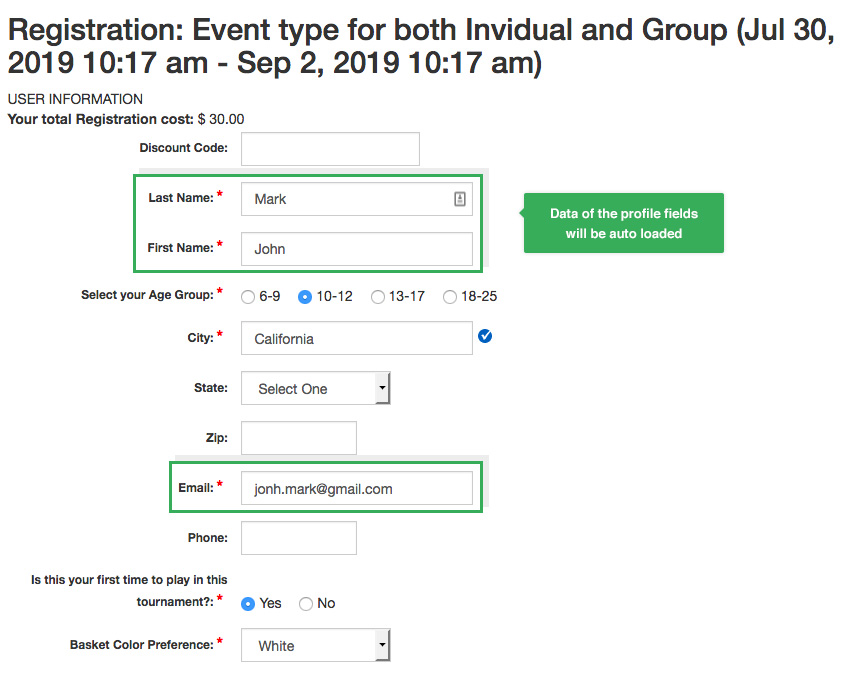 event registration form