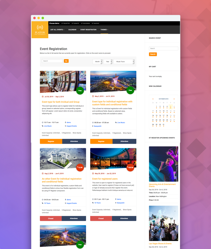 grid theme for joomla event booking extension DT Register