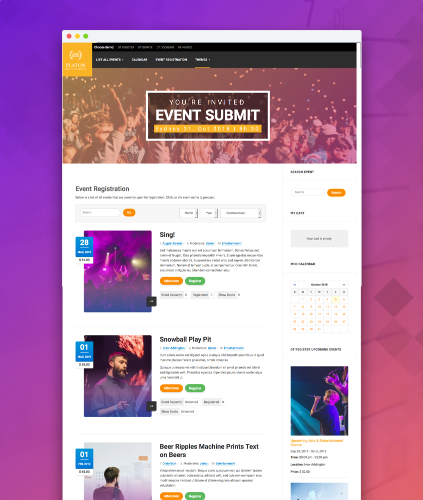 joomla event registration retro theme DT Register