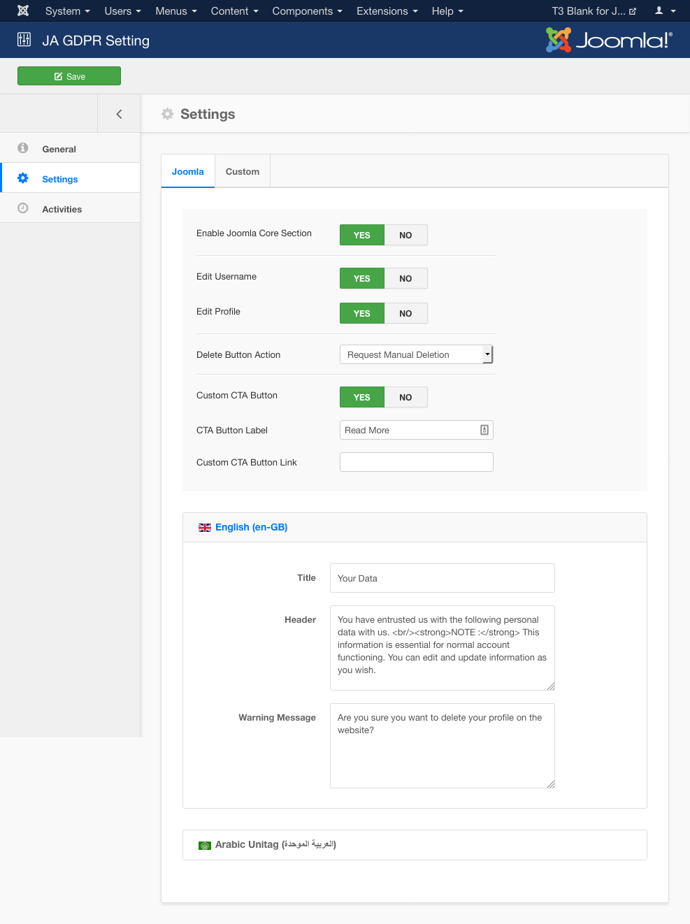 configure Joomla gdpr