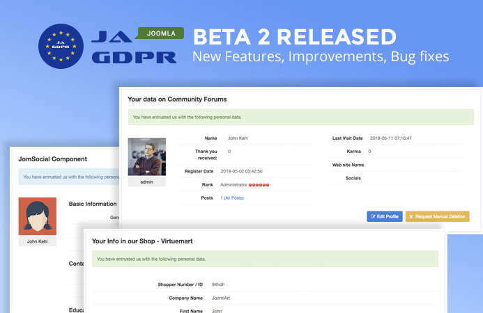 JA Joomla GDPR beta 2 released