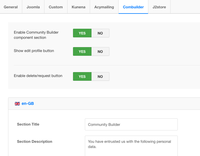 gdpr for community builder settings
