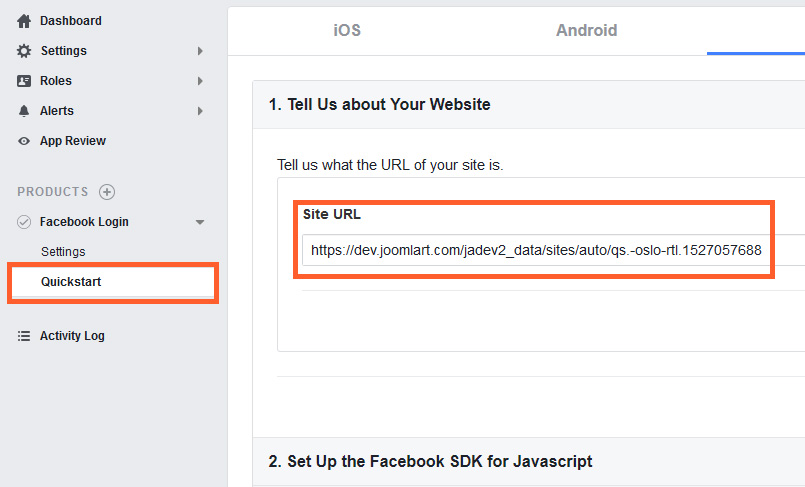 add url for facebook login app