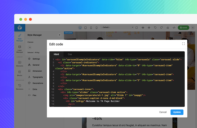 T4 Joomla page builder HTML edit