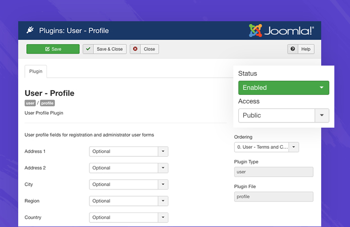 enable joomla user profile
