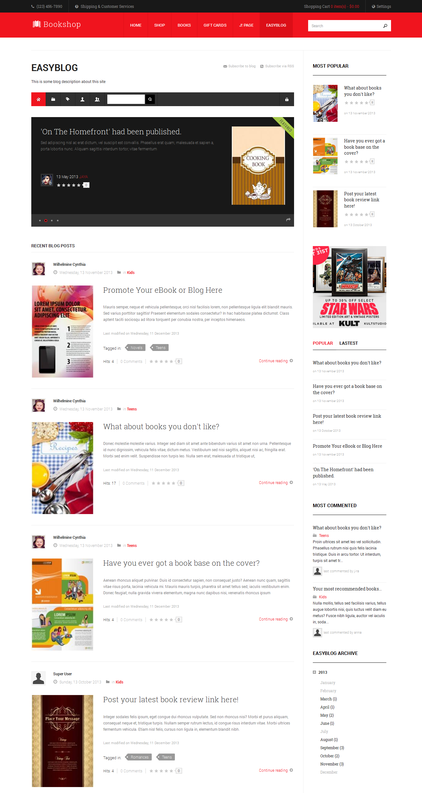 Joomla Blogging component - EasyBlog in JA Bookshop