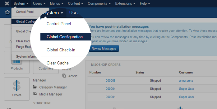 Access Global Configuration in the back-end setting