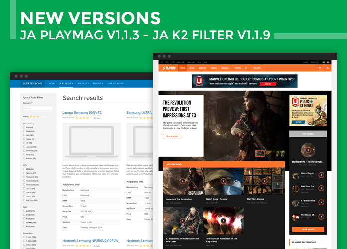 JA PlayMag Joomla template and JA K2 filter component - Bug fix and Improvement release