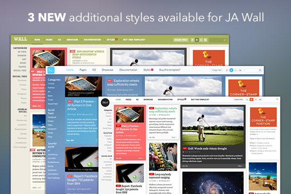 Responsive Joomla template bundle - JA Wall released with 3 more styles