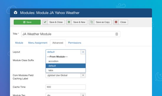 ja joomla yahoo weather extension layout setting