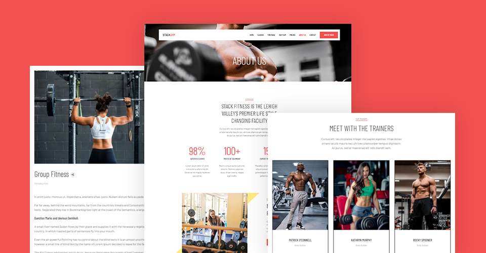 Joomla fitness Template pages