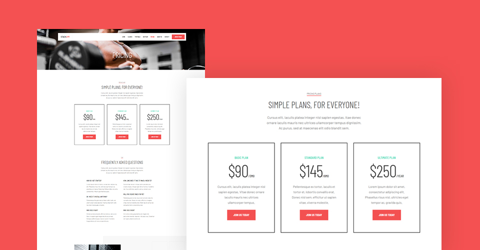 Joomla gym Template pricing page