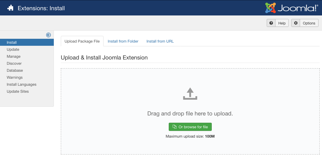 opening the joomla extension manager