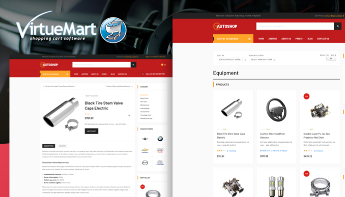 virtuemart page in eCommerce theme - JA Autoshop Joomla template