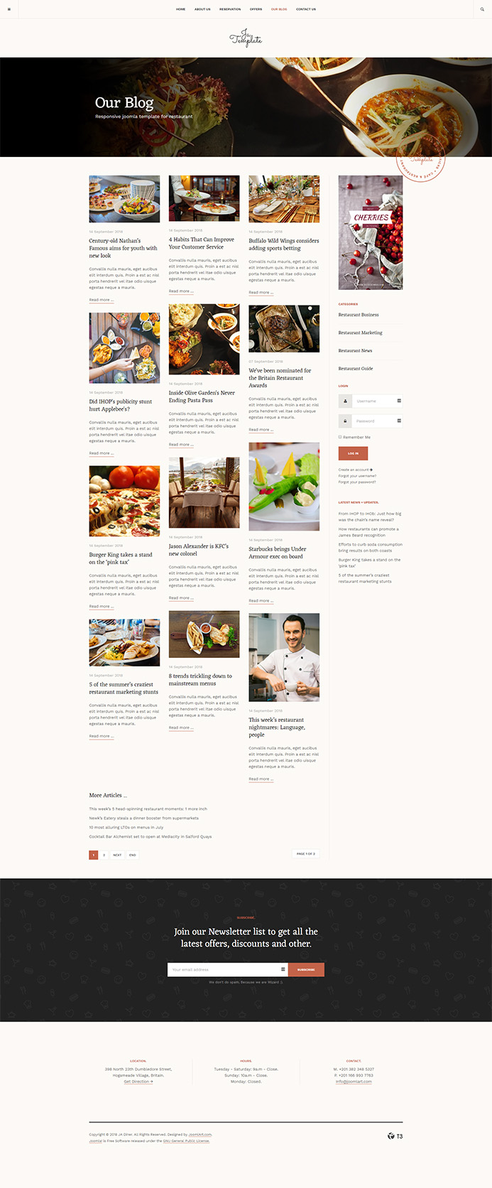 Restaurant joomla template blog page JA Diner