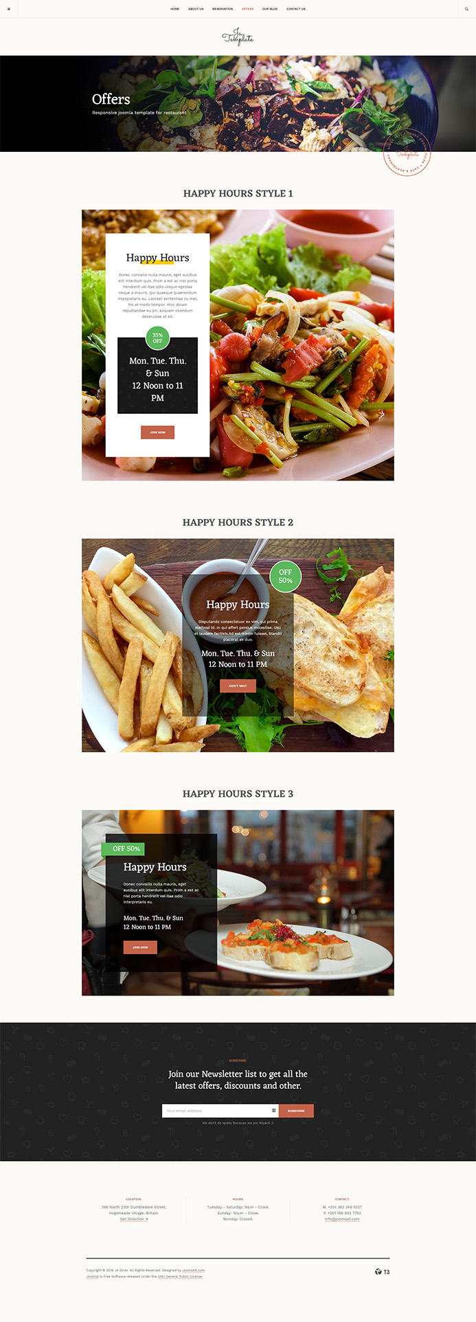 Restaurant joomla template offer page JA Diner