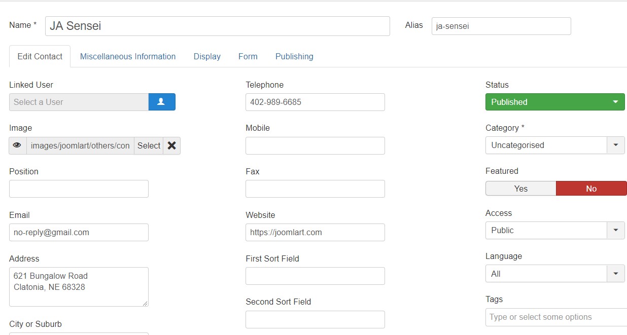 Joomla add contact item