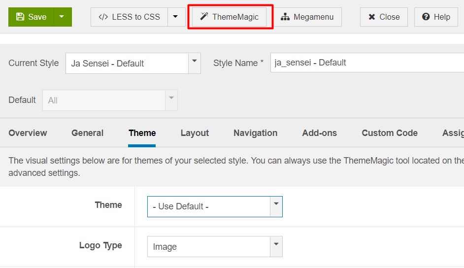 JA Sensei Theme Settings