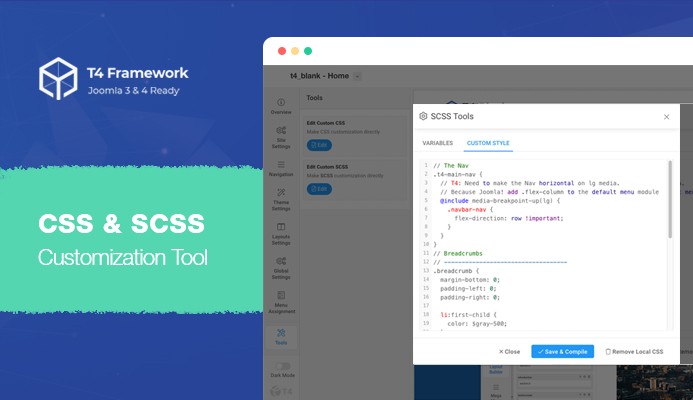 T4 Joomla template framework CSS and SCSS customization