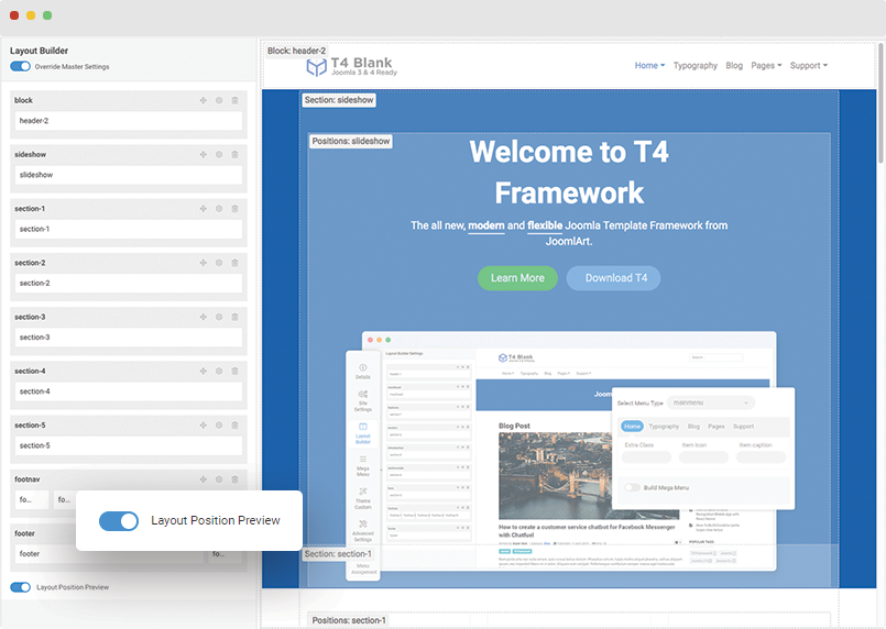 t4 joomla template layout position preview