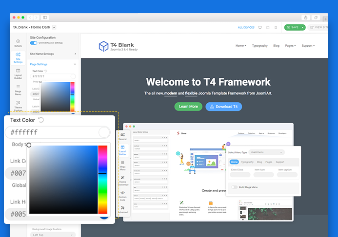 T4 Joomla framework real time preview
