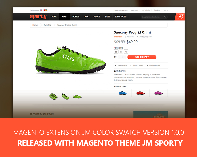 Magento extension Color Swatch in Magento theme Sporty