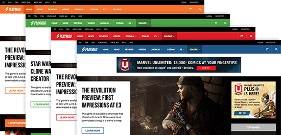 Responsive Joomla template - JA Playmag and its 4 colors by default