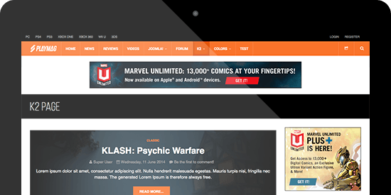 Responsive Joomla template - JA Playmag supports K2 Component