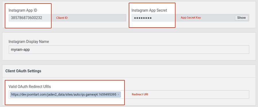 joomla social feed instagram access token settings