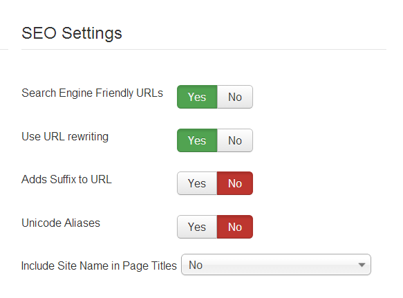 Inbuilt Joomla SEO settings