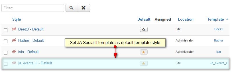 set JA Events II as default template
