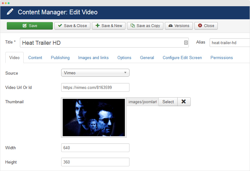 video detail page
