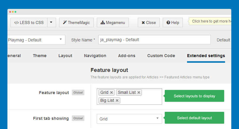 configure feature layouts