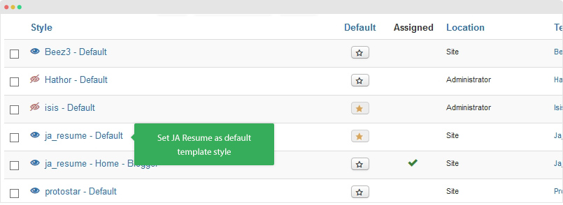 set JA Resume as default template