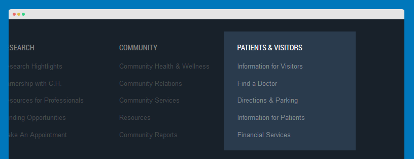 Patients & Visitors menu module