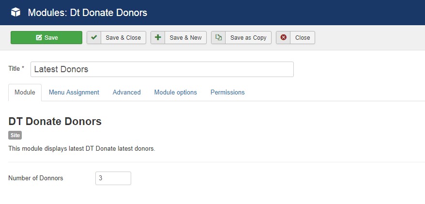 dth donate donors module setting